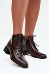 Leather Patent Ladies Ankle Boots on Block Heel Artiker 57C1119 Burgundy