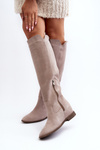 Zazoo 3407 Suede Knee-high Boots with Flat Heel Cappuccino
