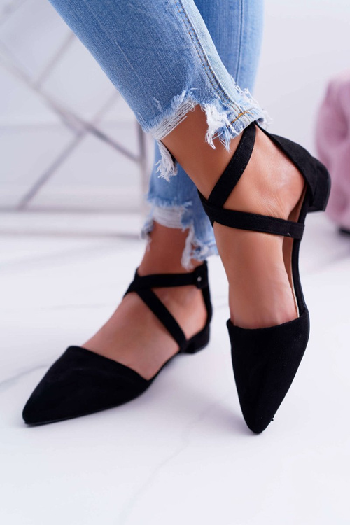 Women's Flat Sandals Black Suede Pointed Medena