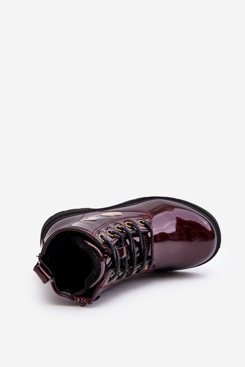 Burgundy patent leather boots with decorations for children Adete