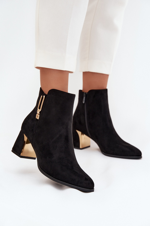 Women's heeled ankle boots with gold details black Kalivra