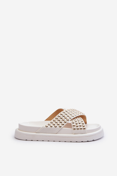 Women's Embellished Platform Slides White Niraela