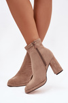 Women's ankle boots from eco suede with heel beige Karvella