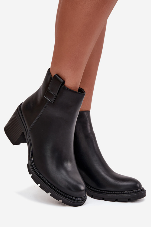 Insulated women's ankle boots made of eco leather with heel black Alvena