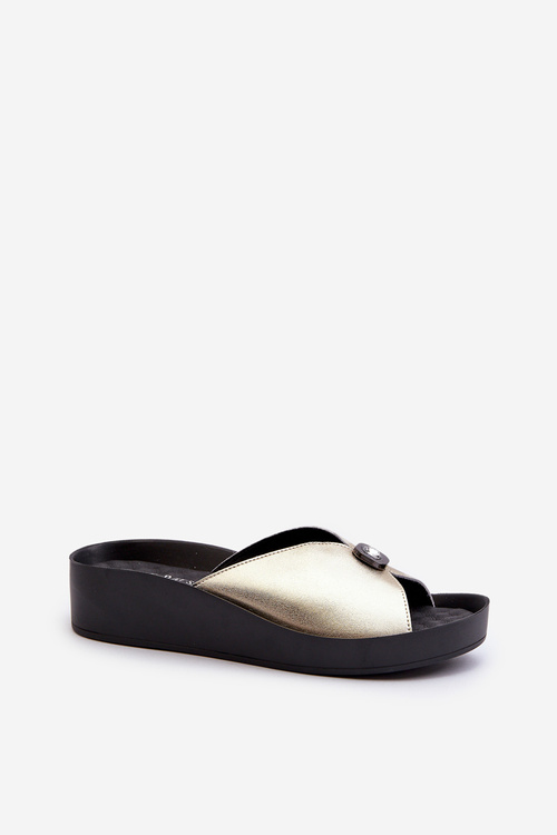 Women's Leather Slippers with Gold Decoration S.Barski KV27-027