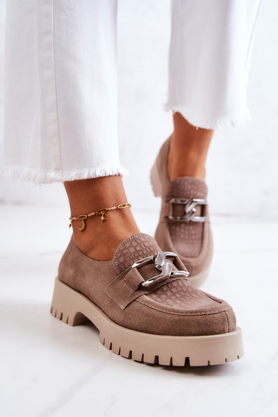 Półbuty Loafery Modne Zamszowe Ciemnobeżowe Rayhan