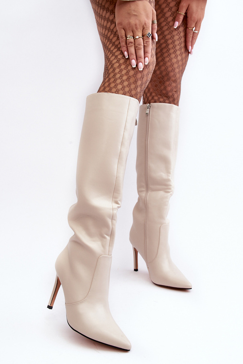 Leather Heeled Ankle Boots Beige Melisandra