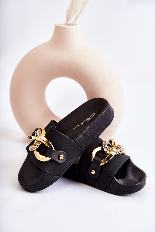 Children's Rubber Slippers With A Decorative Chain Black Suzie