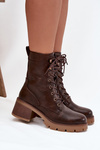 Women's Workery Block Heeled Boots Vinceza 89136 Warm Brown