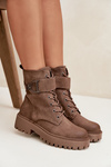 Women's Workery Boots with Lining with Decorative Strap Dark Beige Ulivine