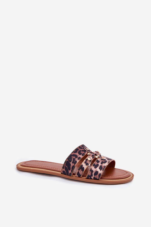 Flat Women's Slippers With Gold Detail Leopard Noroti