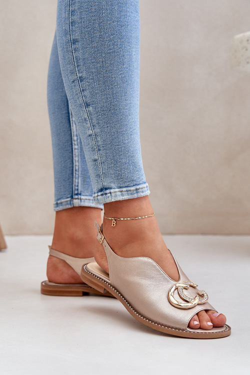 Leather Sandals On Flat Heel With Decoration Laura Messi 2865 Gold