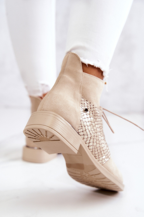 Women's Suede Ankle Boots with a Snake Pattern Light Beige Sonroe