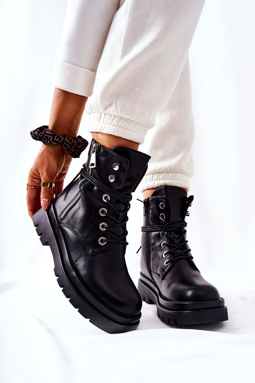 Zip-up boots with tie Black Elissmo