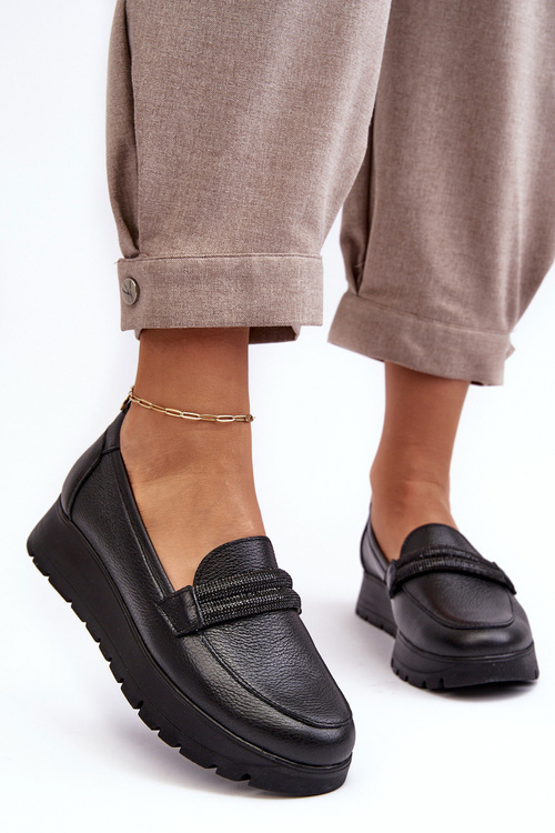 Półbuty Skóra Platforma Ozdoba Czarne Lemar Lehira 20141