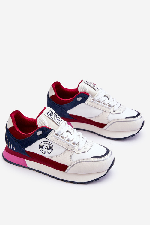 Sneakersy Skóra Memory Foam System Biało-Czerwone Big Star LL274369