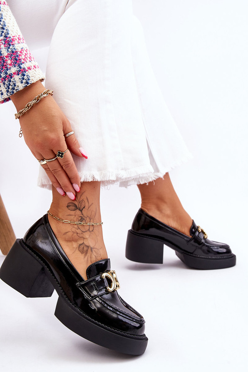 Fashionable Brogues Pumps On Massive Heels Black Imani