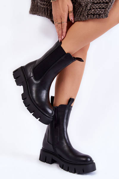 Botki Workery Damskie Platforma Czarne Aliana
