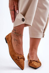 Decorated Suede Ballet Flats Brown Noldaia