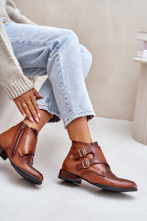 Women's Leather Boots On Heel Maciejka Brown 04492-98