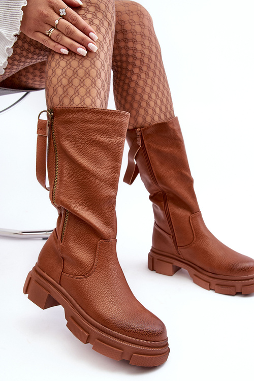 Half-Calf Boots with Upper Brown Lizames
