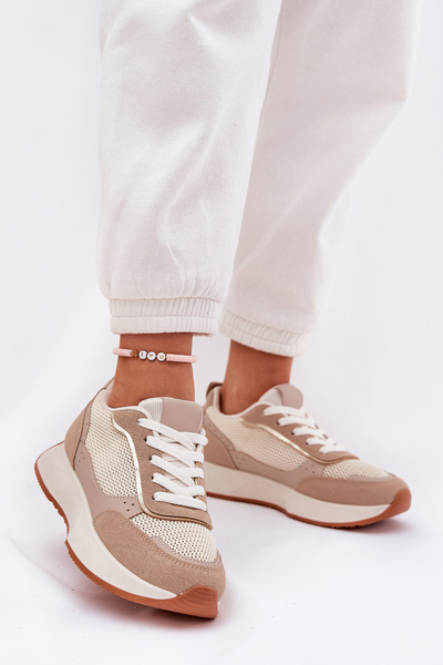 Damskie Buty Sportowe Na Platformie Z Siateczką Khaki Poova