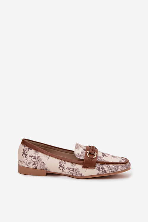 Patterned Loafers Women Shoes With Decorative Element Beige Brown Evelora