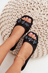 Ladies Flat Sandals With Crystals Black S.Barski KV51-079