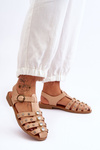 Women's Flat Sandals With Zircons Beige Ascot