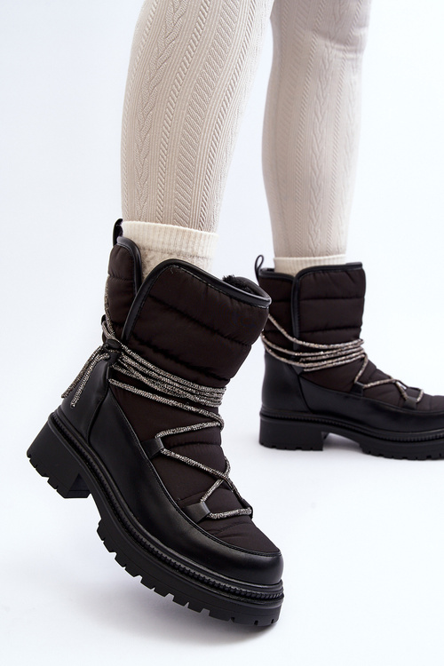 Women's Snow Boots with Decorative Lacing Black Rilana