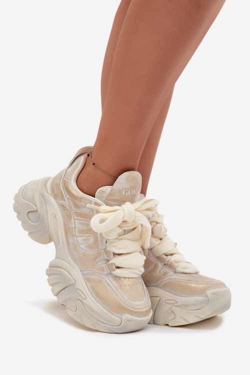 Damskie Sneakersy Skóra Naturalna Złote GOE SS2N4009