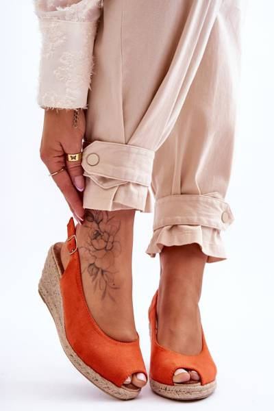 Suede Wedge Sandals Orange Elsie
