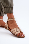 Embellished Women's Flat Sandals in Beige Ianaera