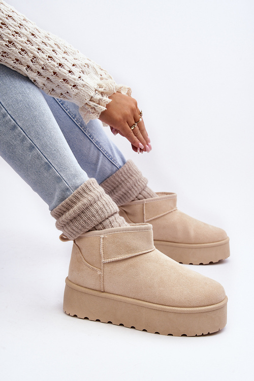 Women's Suede Snow Boots on Platform Light Beige Corcoran