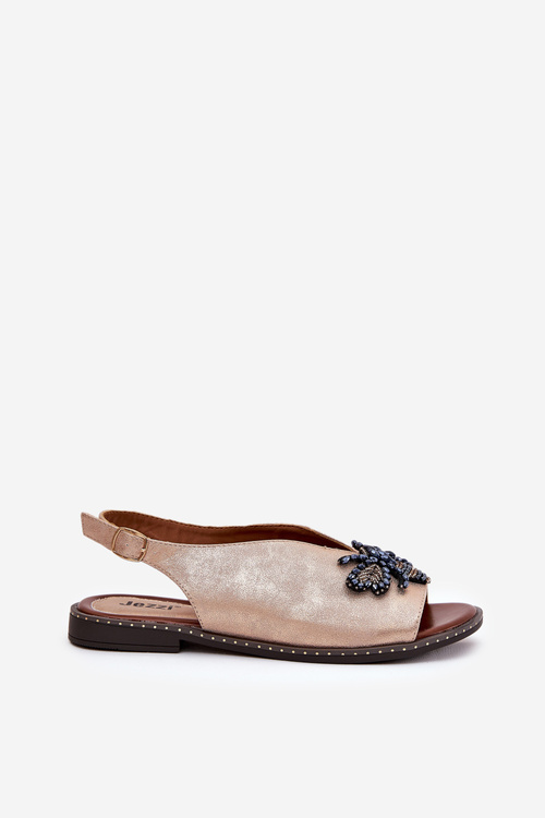 Sparkling Women's Sandals With Decoration Flat Pink Gold Russona