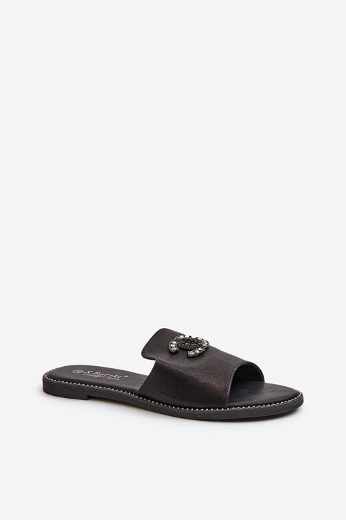 Elegant Women's Shiny Slippers With Decoration S.Barski KV27-050 Black