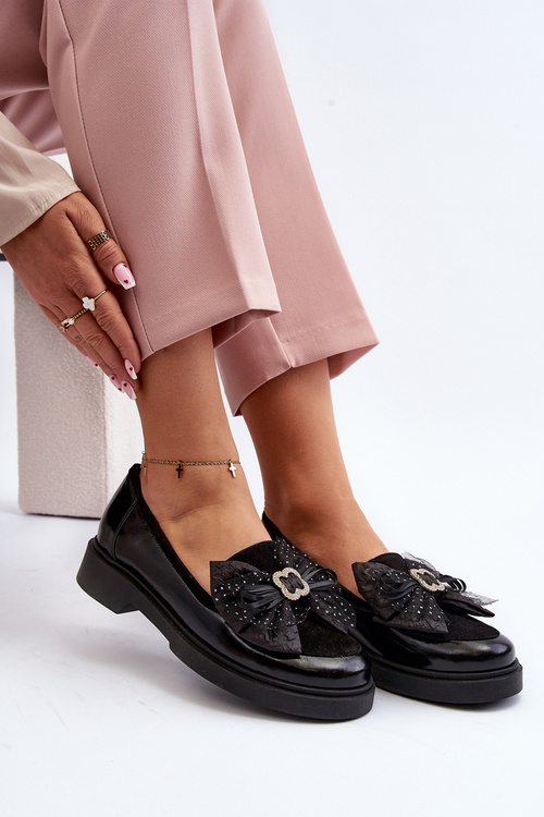 Women's Patent Loafers With Bow Laura Messi 2786 Black