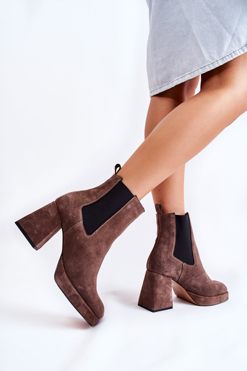 Suede Boots On Massive Heel Laura Messi 2519 Brown