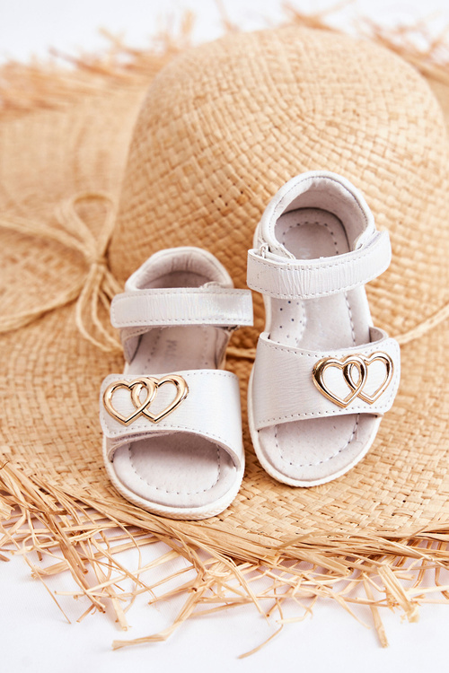 Leather Children's Sandals With Velcro White Catia