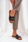 Flat Sole Sandals With Decorative Bow Black Deonelis