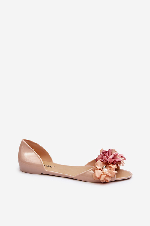 Women's Rubber Ballerina Flats with Flowers Beige Junikla