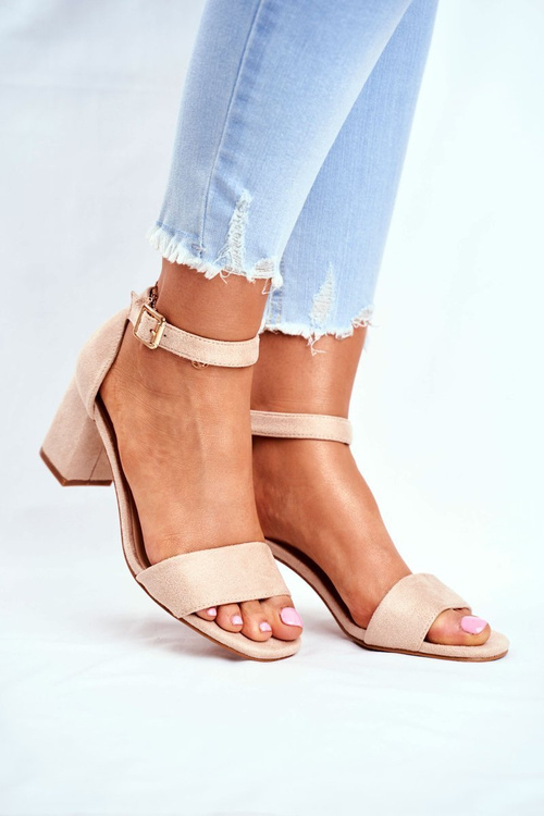 Suede Sandals On A Block Heel Vinceza 20-17058 Beige