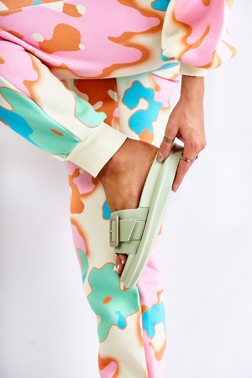 Women's Leather Slippers With A Buckle Green Devia