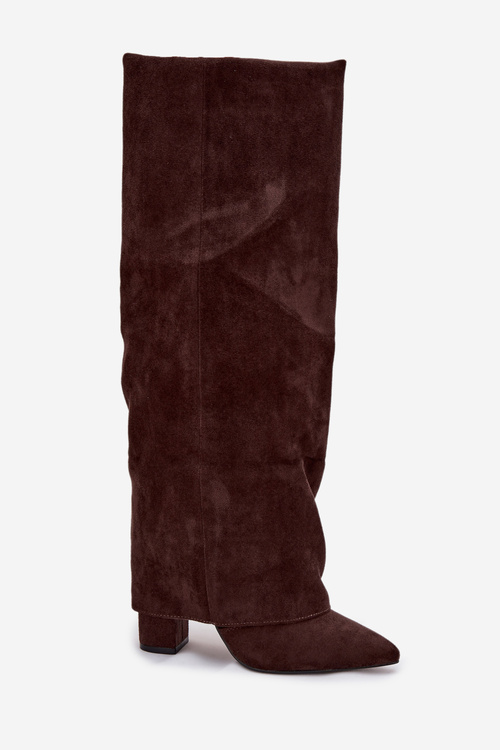 Insulated Women's Boots with Turned Cuff on Heel Eco Suede Chocolate Elivira
