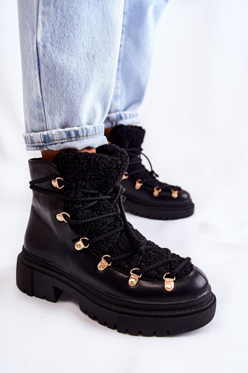 Botki Trapery Skóra Ocieplane Czarne Arisa