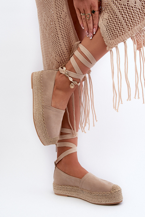 Women's Espadrilles Tied on a Platform with Braiding Beige Tailesse