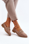 Dark Beige Women's Suede Moccasins with Flat Heel Misal