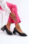 Black Faux Leather Court Shoes with Block Heel and Embellishment Sarala