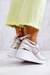 Leather Mesh Wedge Sneakers S.Barski Silver