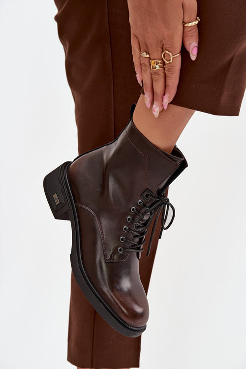 Women's Leather Ankle Boots Low Heel Insulated Vinceza 39955 Chocolate